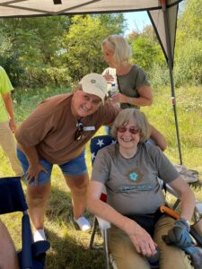 Executive Director Diana Kern and Legacy supporter Fran Laird are all smiles at a Beckwith Preserve workday.