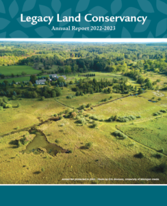 FY22-23 Annual Report cover image - drone footage of Arnold fen, photo by Eric Bronson University of Michigan media